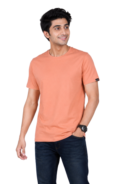 ZAVRARIQ Men's Premium Solid Cotton T-Shirt – Half Sleeve Round Neck | Peach