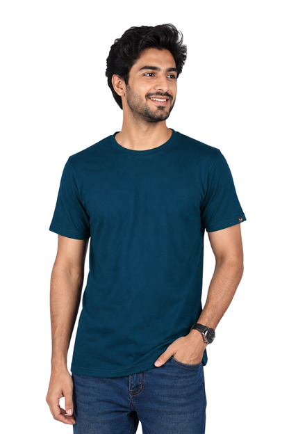 ZAVRARIQ Men's Navy Blue Solid Round Neck T-Shirt