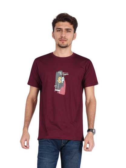 Zavrariq Men's Maroon Graphic Cotton T-Shirt | Casual Half Sleeve Round Neck Tee