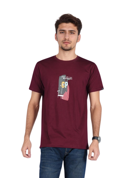Zavrariq Men's Maroon Graphic Cotton T-Shirt | Casual Half Sleeve Round Neck Tee