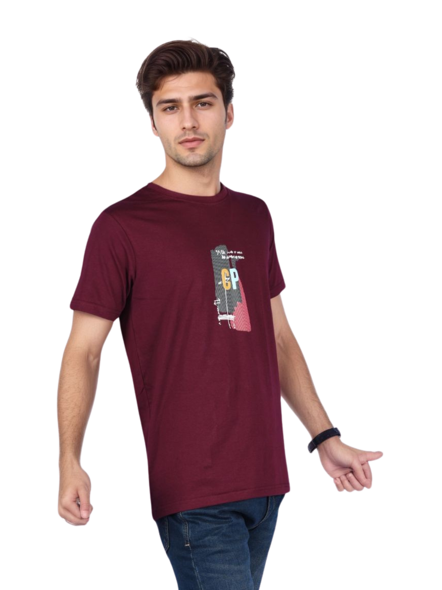 Zavrariq Men's Maroon Graphic Cotton T-Shirt | Casual Half Sleeve Round Neck Tee