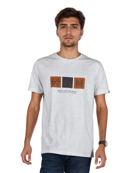 Zavrariq Men's Light Grey Cotton Graphic T-Shirt | Casual Half Sleeve Round Neck Tee