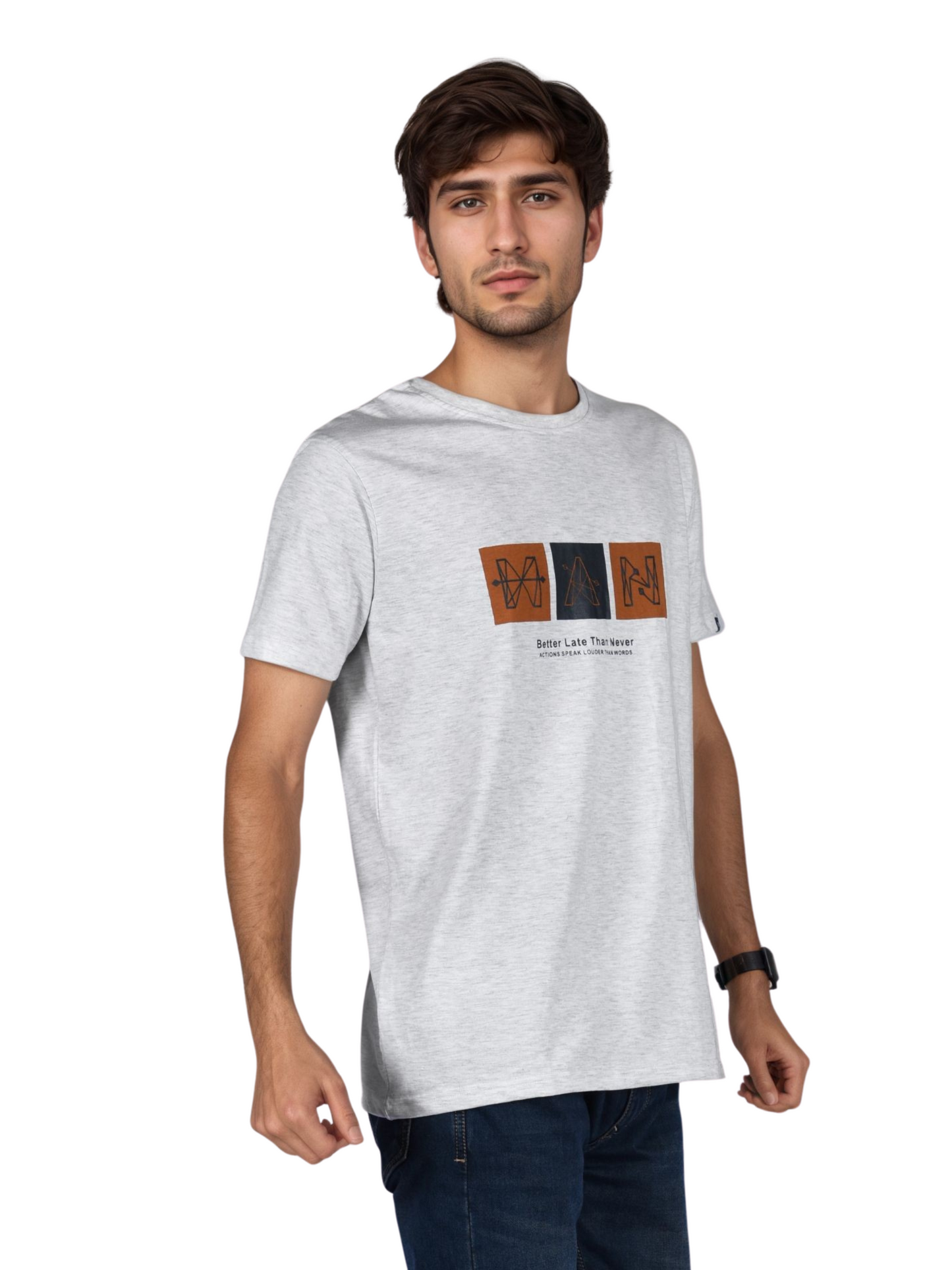 Zavrariq Men's Light Grey Cotton Graphic T-Shirt | Casual Half Sleeve Round Neck Tee