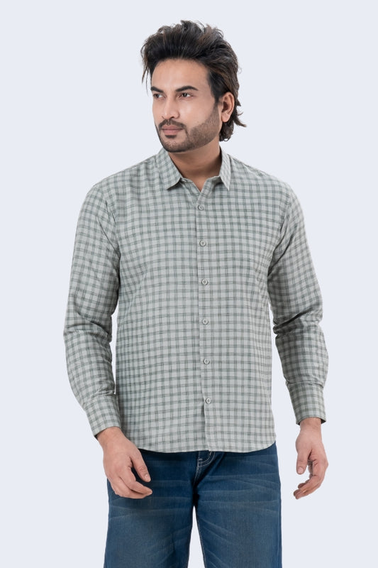 Men's Grey Checked Full Sleeve Casual Shirt | Regular Fit Cotton Blend | ZEVRARIQ