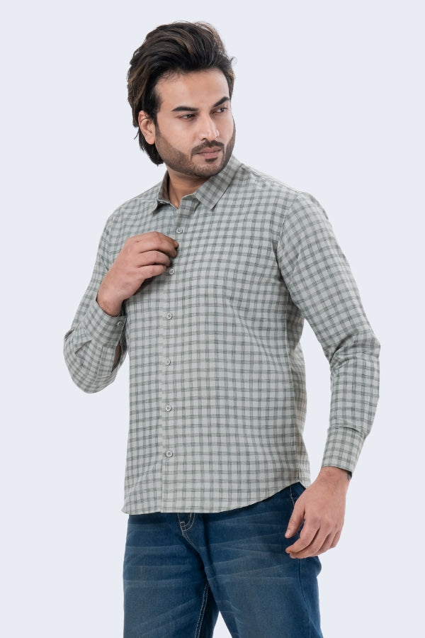 Men's Grey Checked Full Sleeve Casual Shirt | Regular Fit Cotton Blend | ZEVRARIQ