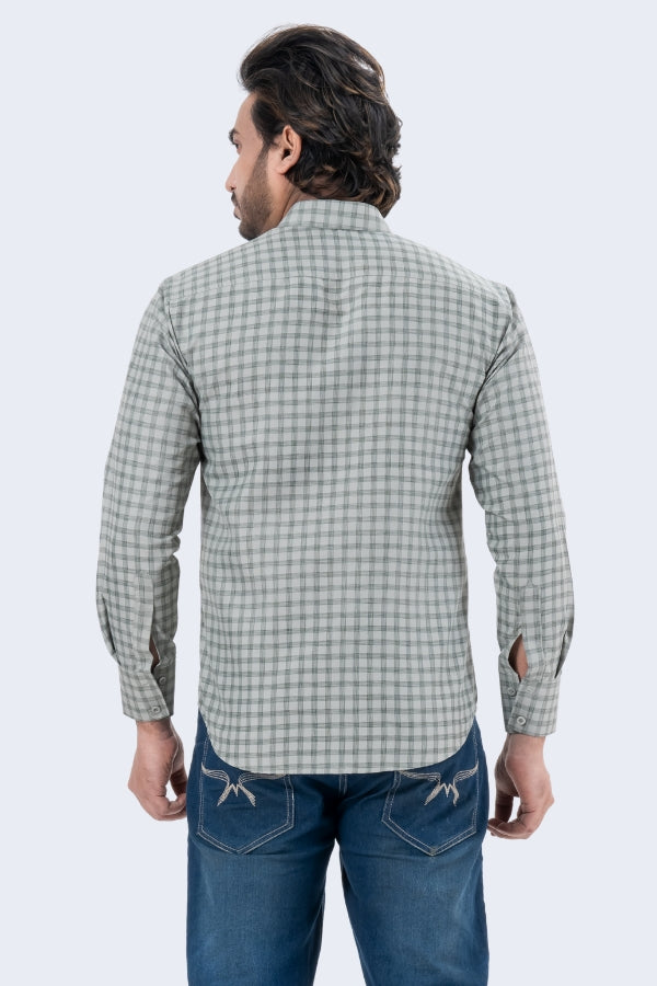 Men's Grey Checked Full Sleeve Casual Shirt | Regular Fit Cotton Blend | ZEVRARIQ