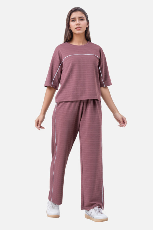 Zavrariq Women's Round Neck Oversized Crop Top & Wide Leg Pants Co-ord Set | Casual Lounge Wear