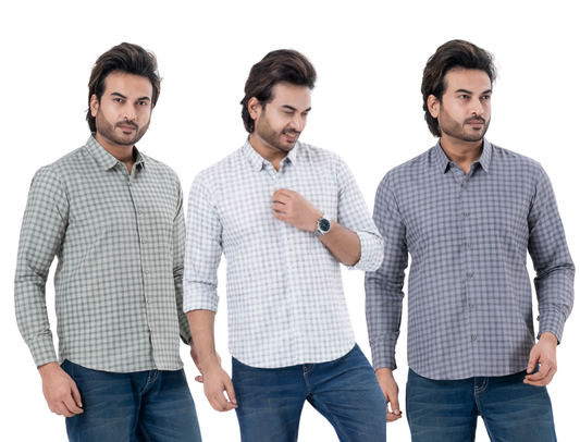 Men’s Premium Check Shirt Combo – Pack of 3 | Regular Fit Full Sleeve