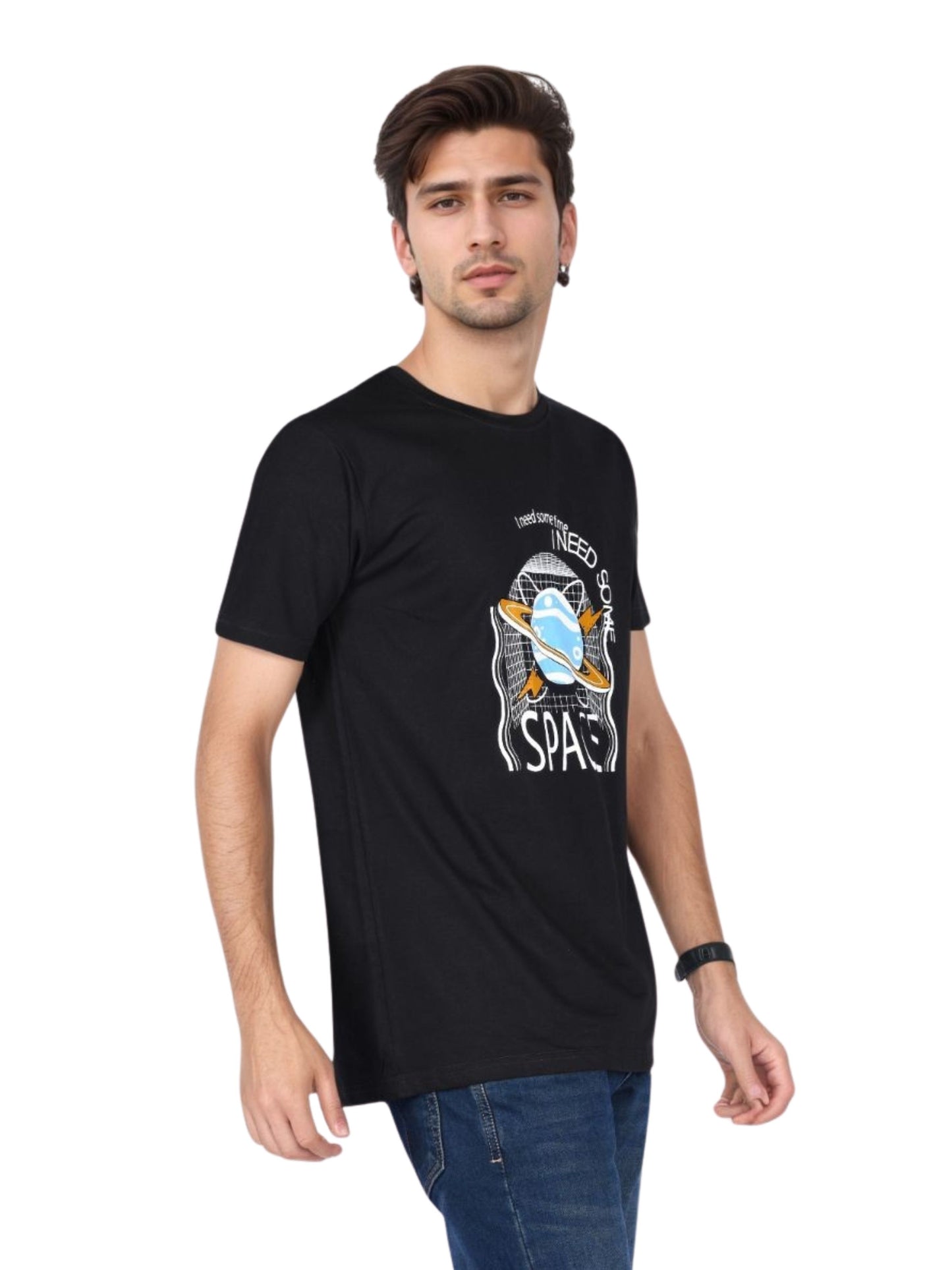 ZAVRARIQ Men's Black Graphic Print Short Sleeve T-Shirt