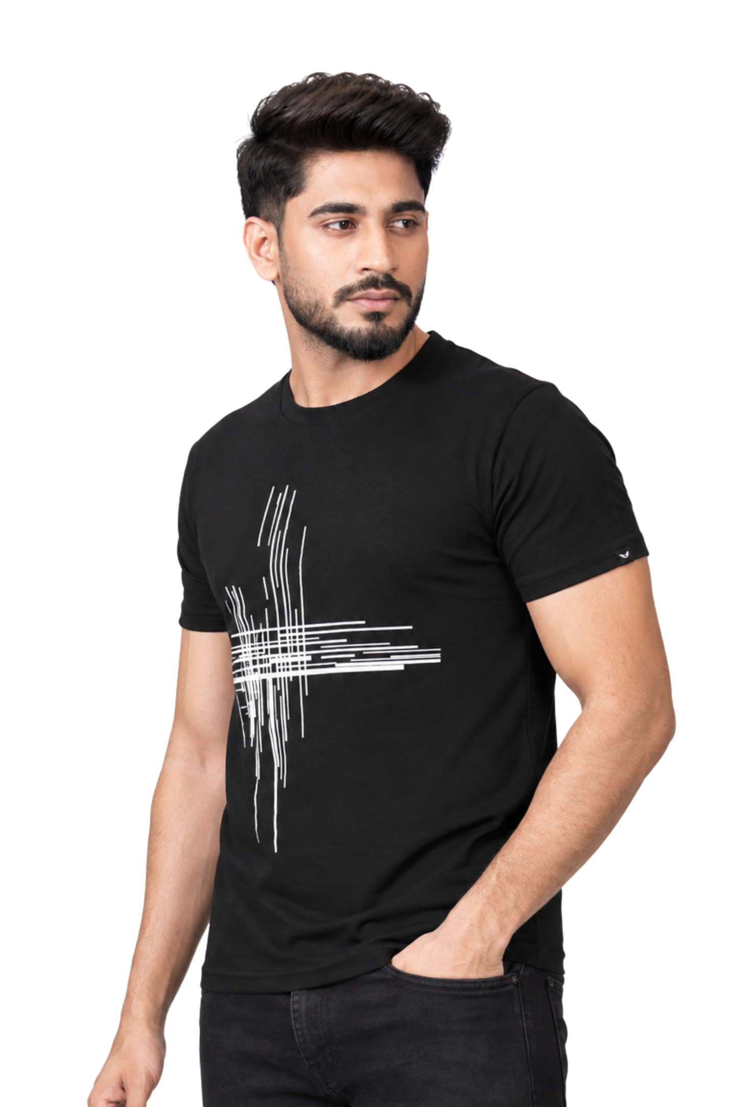 ZAVRARIQ Men's Black Half Sleeve Graphic Print Round Neck T-Shirt