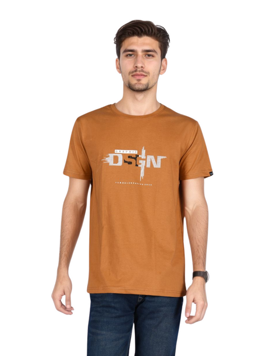 ZAVRARIQ Men's Premium Cotton Graphic Print T-Shirt – Half Sleeve | Brown