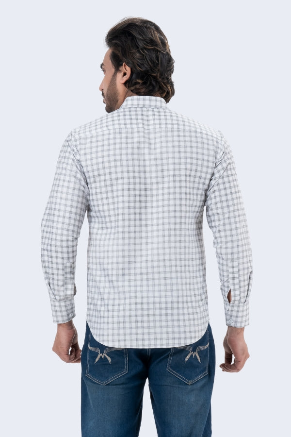 Men's White Checked Full Sleeve Casual Shirt | Regular Fit Cotton Blend | ZEVRARIQ