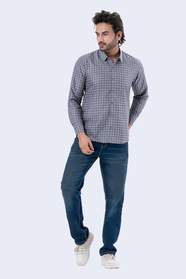 Men's Charcoal Checked Full Sleeve Casual Shirt | Regular Fit Cotton Blend | ZEVRARIQ