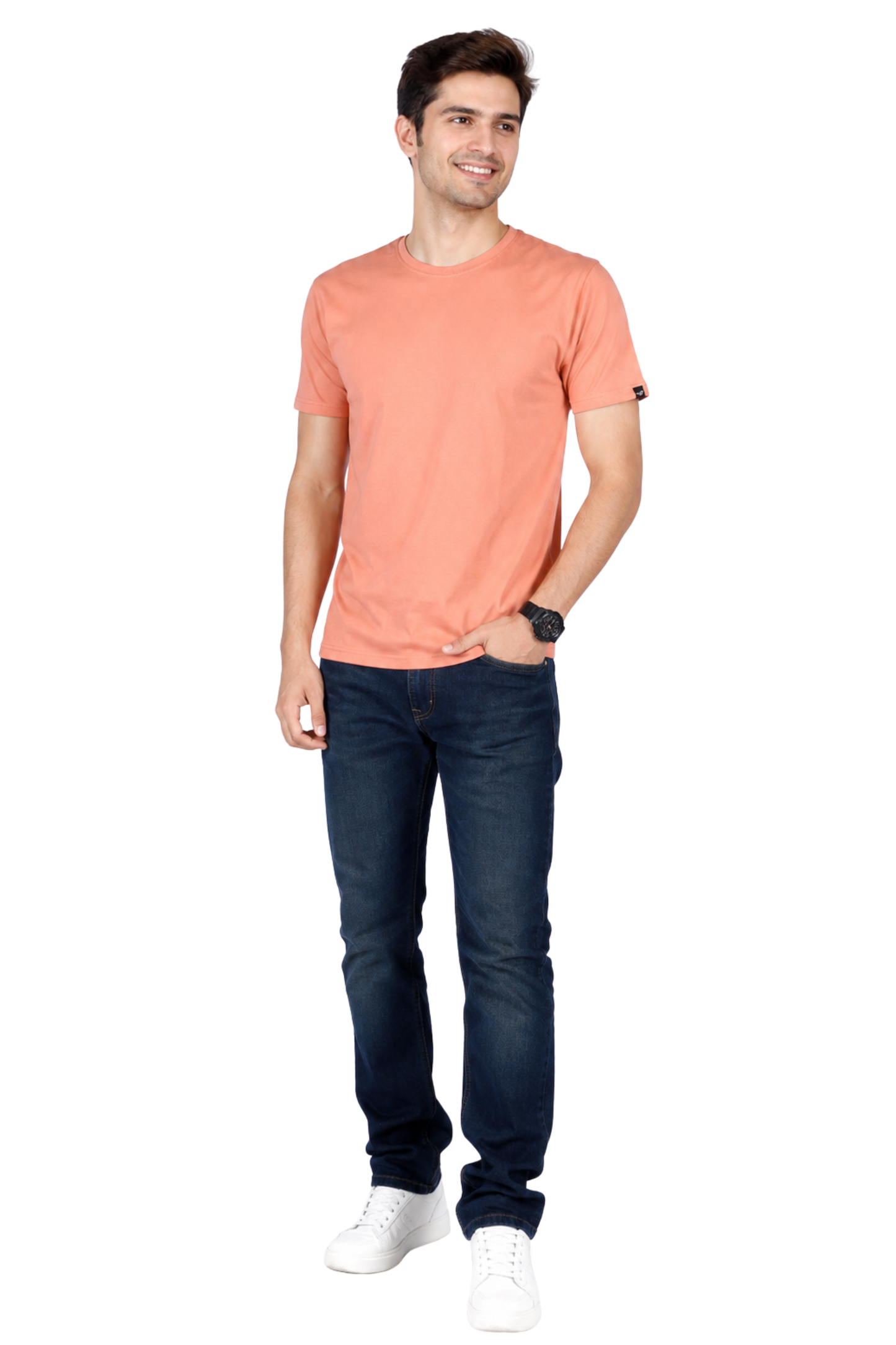 ZAVRARIQ Men's Premium Solid Cotton T-Shirt – Half Sleeve Round Neck | Peach