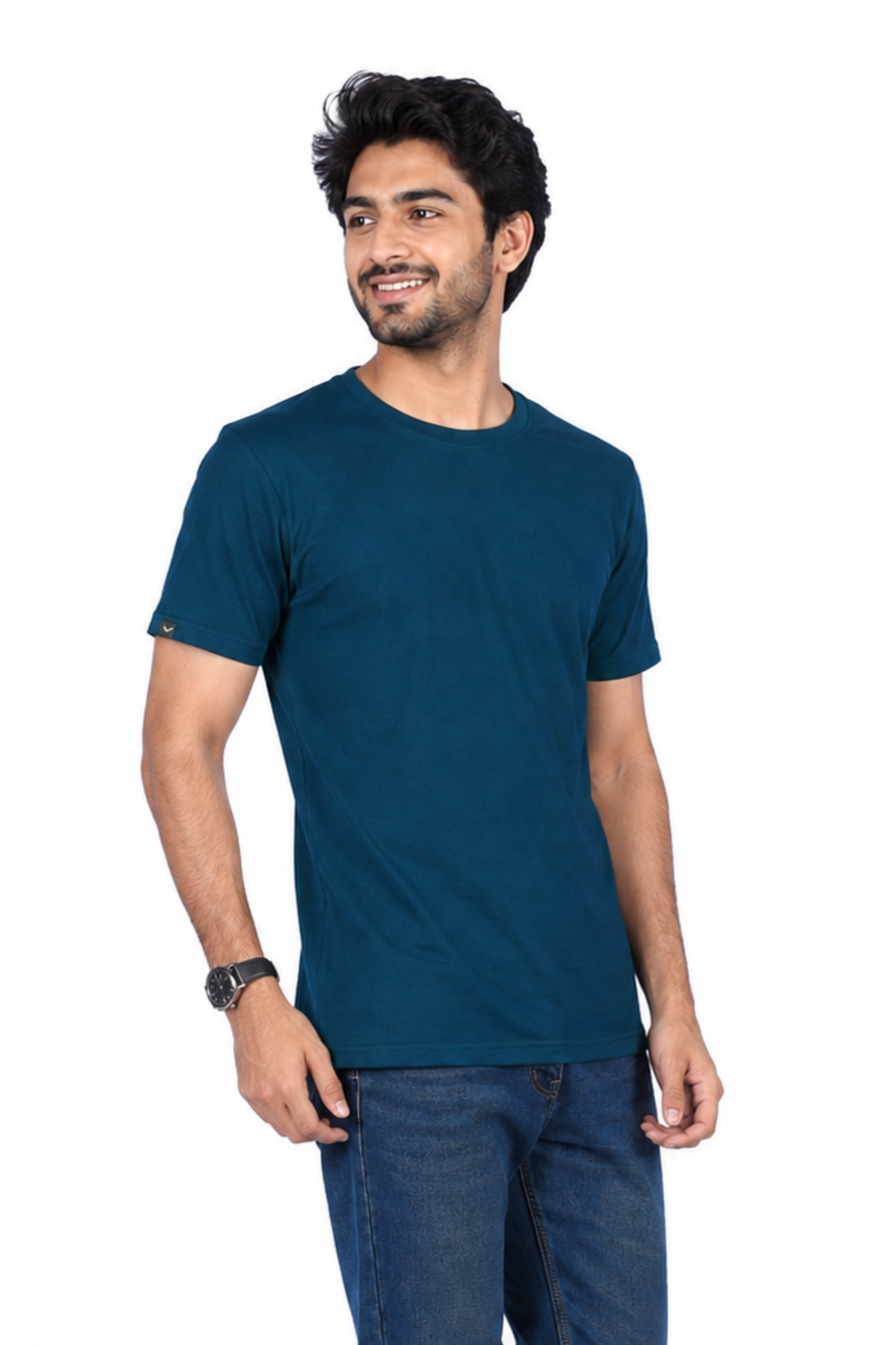 ZAVRARIQ Men's Navy Blue Solid Round Neck T-Shirt