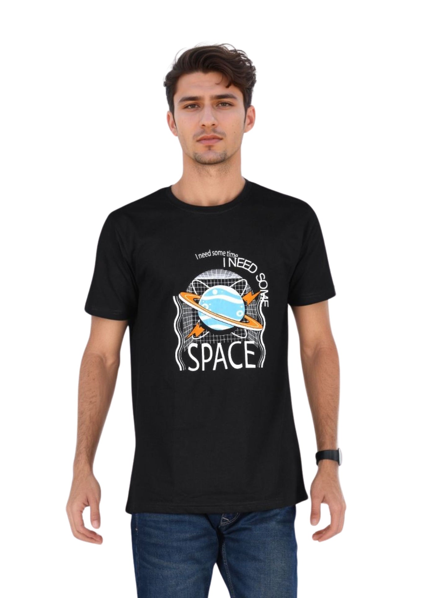 ZAVRARIQ Men's Black Graphic Print Short Sleeve T-Shirt