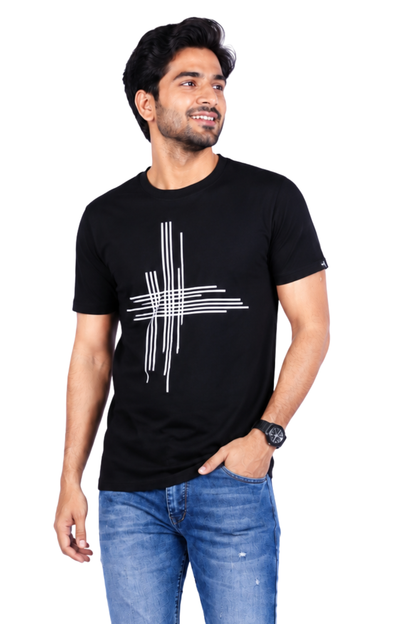ZAVRARIQ Men's Black Half Sleeve Graphic Print Round Neck T-Shirt
