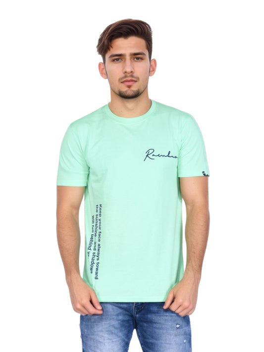 Zavrariq Men's Premium Cotton Round Neck Short Sleeve T-Shirt -C Green
