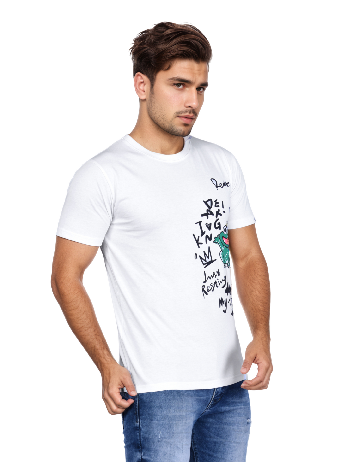 Men's White Graphic Printed Cotton T-Shirt | Premium Casual Round Neck Half Sleeve Tee