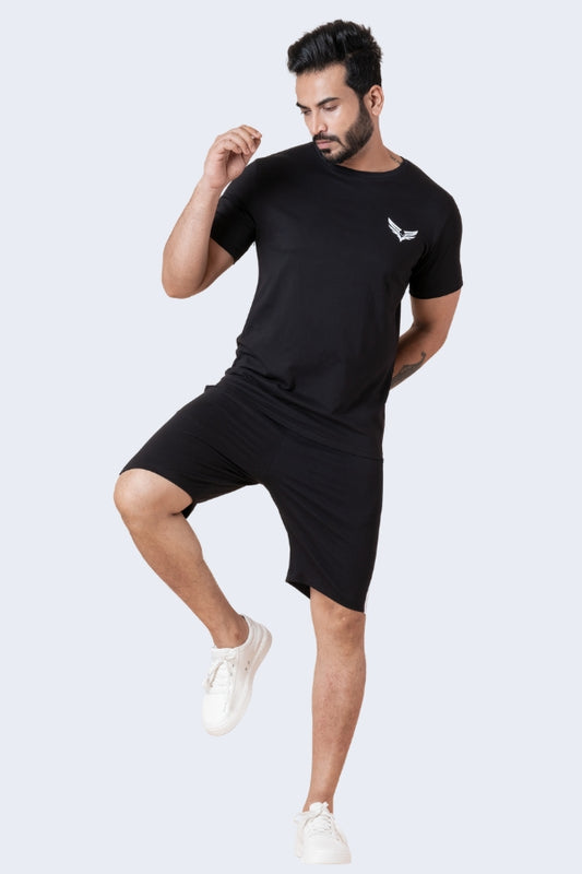 ZAVRARIQ Men's Sports T-Shirt & Shorts Co-Ord Set – Premium Cotton | Black