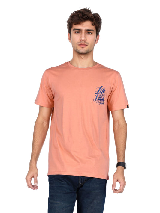 Men's Peach Cotton Graphic T-Shirt | Casual Half Sleeve Round Neck Tee