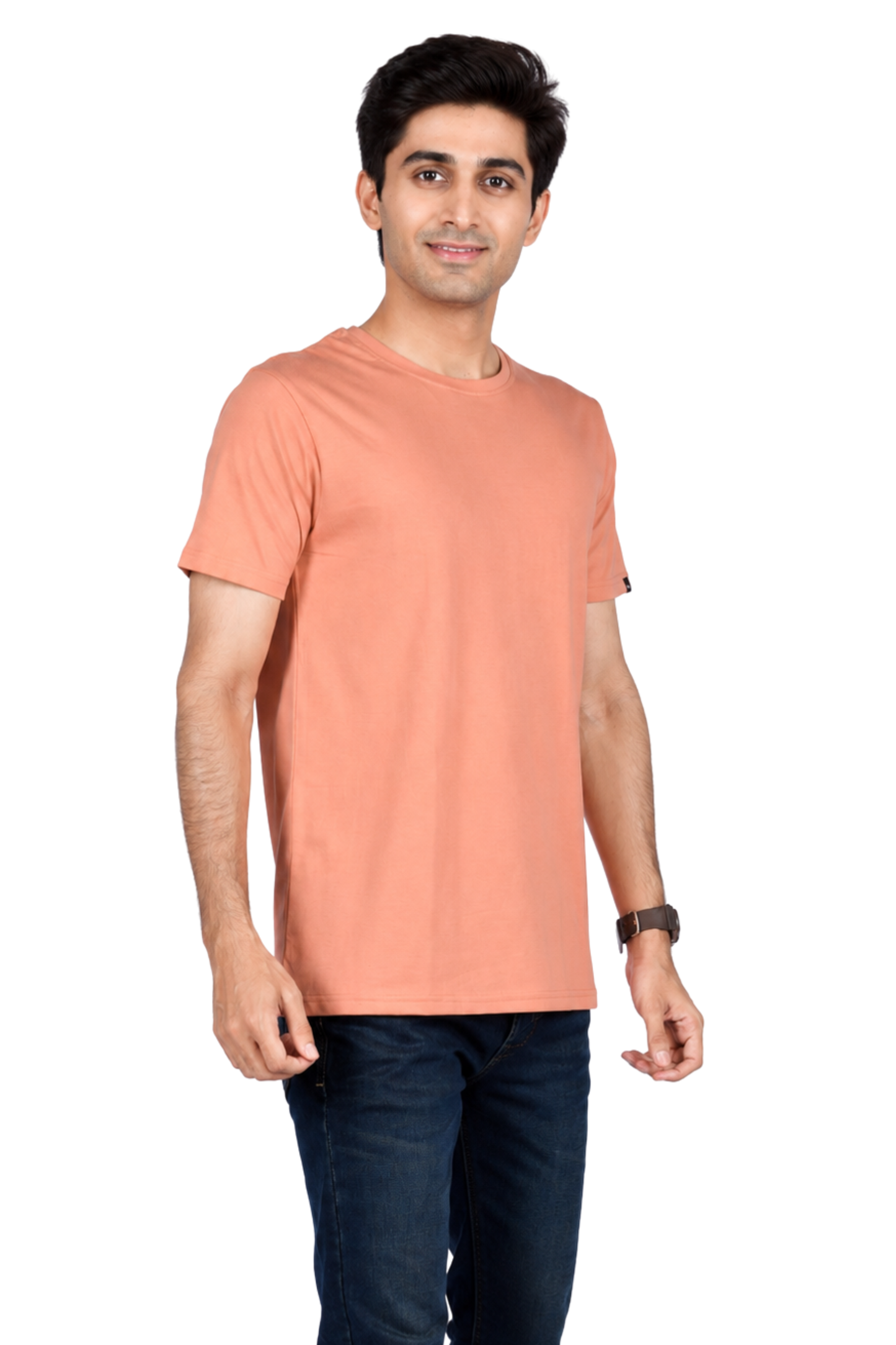 ZAVRARIQ Men's Premium Solid Cotton T-Shirt – Half Sleeve Round Neck | Peach