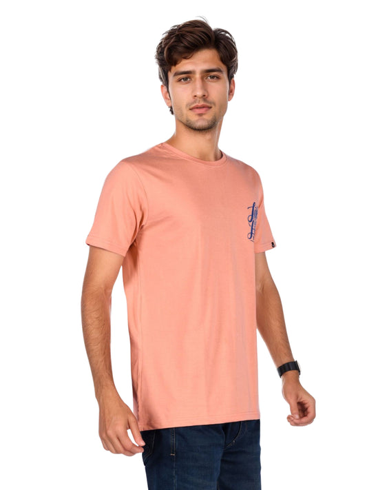 Men's Peach Cotton Graphic T-Shirt | Casual Half Sleeve Round Neck Tee