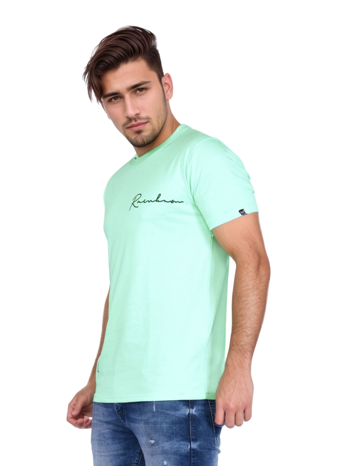Zavrariq Men's Premium Cotton Round Neck Short Sleeve T-Shirt -C Green