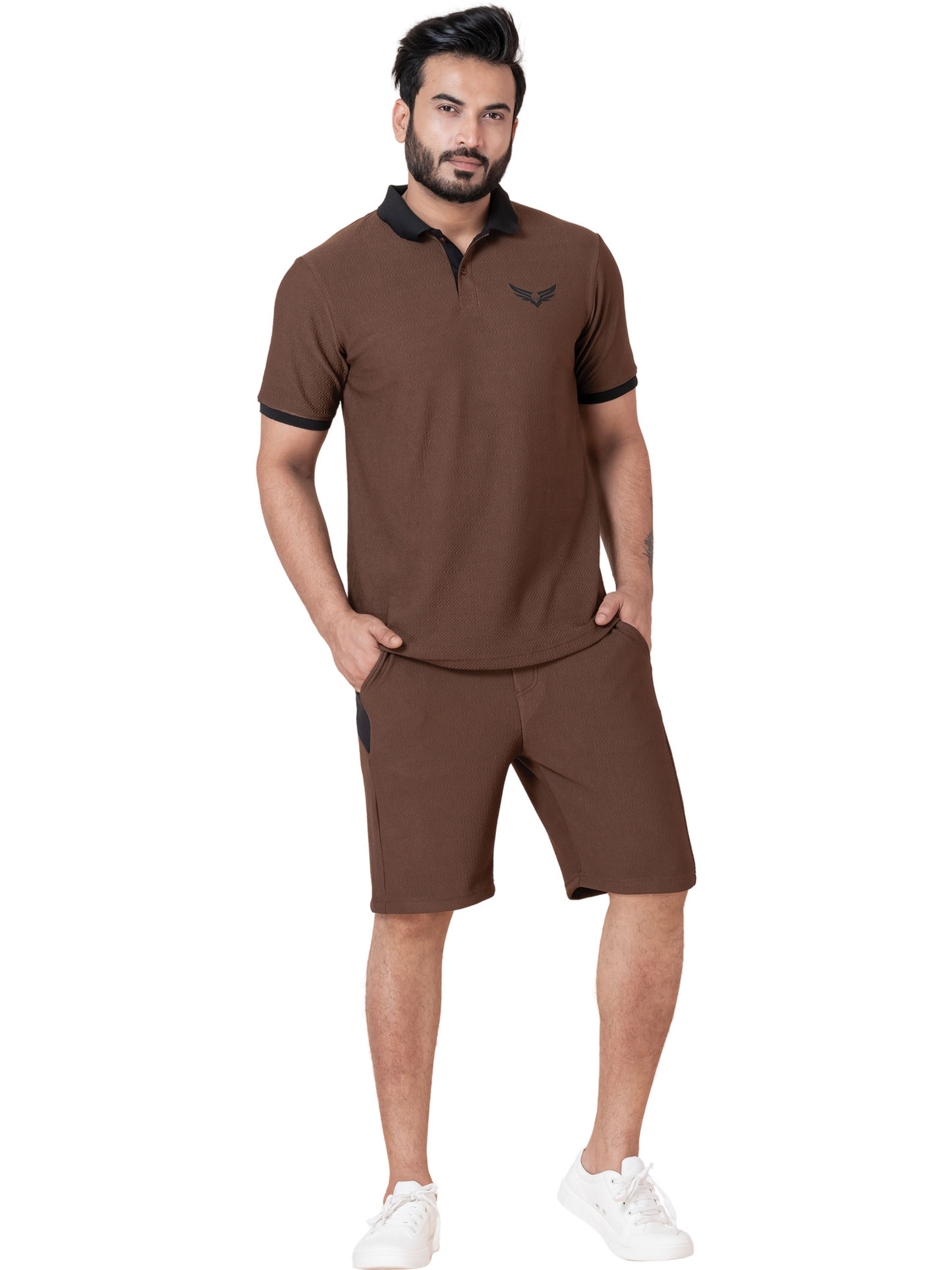 ZAVRARIQ Men's Premium Polo T-Shirt & Shorts Co-Ord Set – Polyester | Coffee Brown