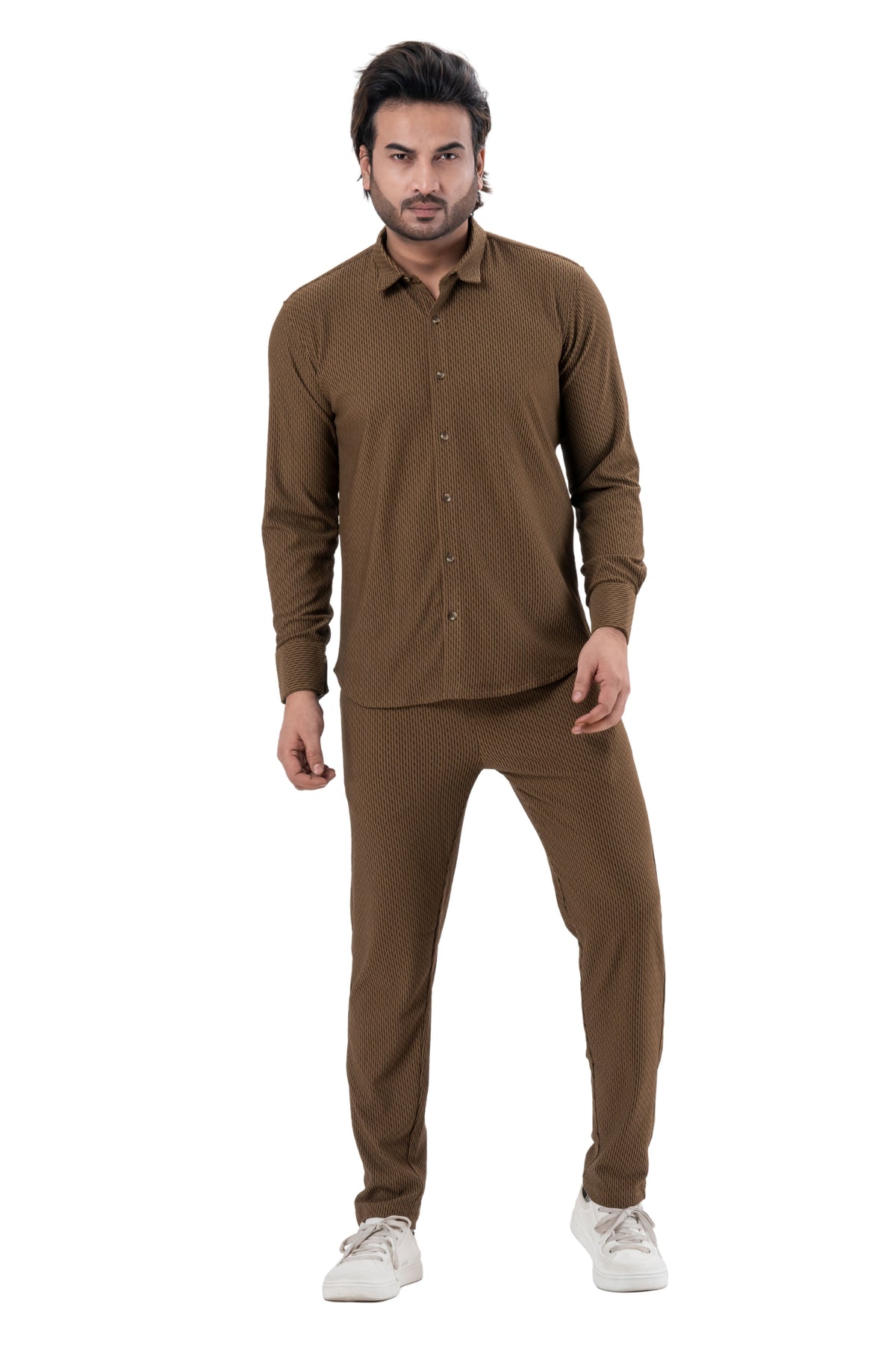 Men's Brown Full Sleeve Co-Ord Set | Casual Premium Outfit | ZEVRARIQ
