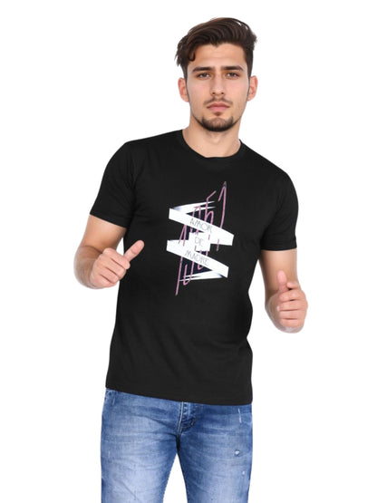 Zavrariq Men's Short Sleeve Printed Cotton T-Shirt | Regular Fit | Black