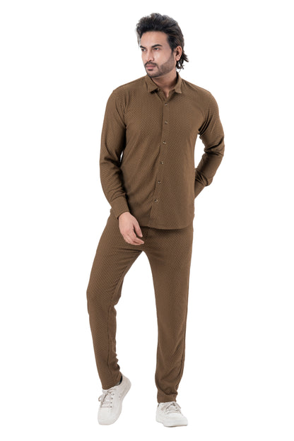 Men's Brown Full Sleeve Co-Ord Set | Casual Premium Outfit | ZEVRARIQ