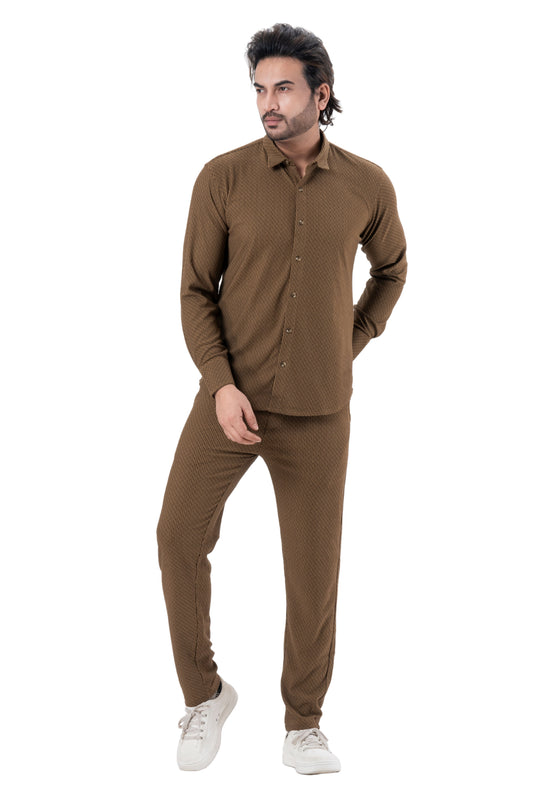 Men's Brown Full Sleeve Co-Ord Set | Casual Premium Outfit | ZEVRARIQ