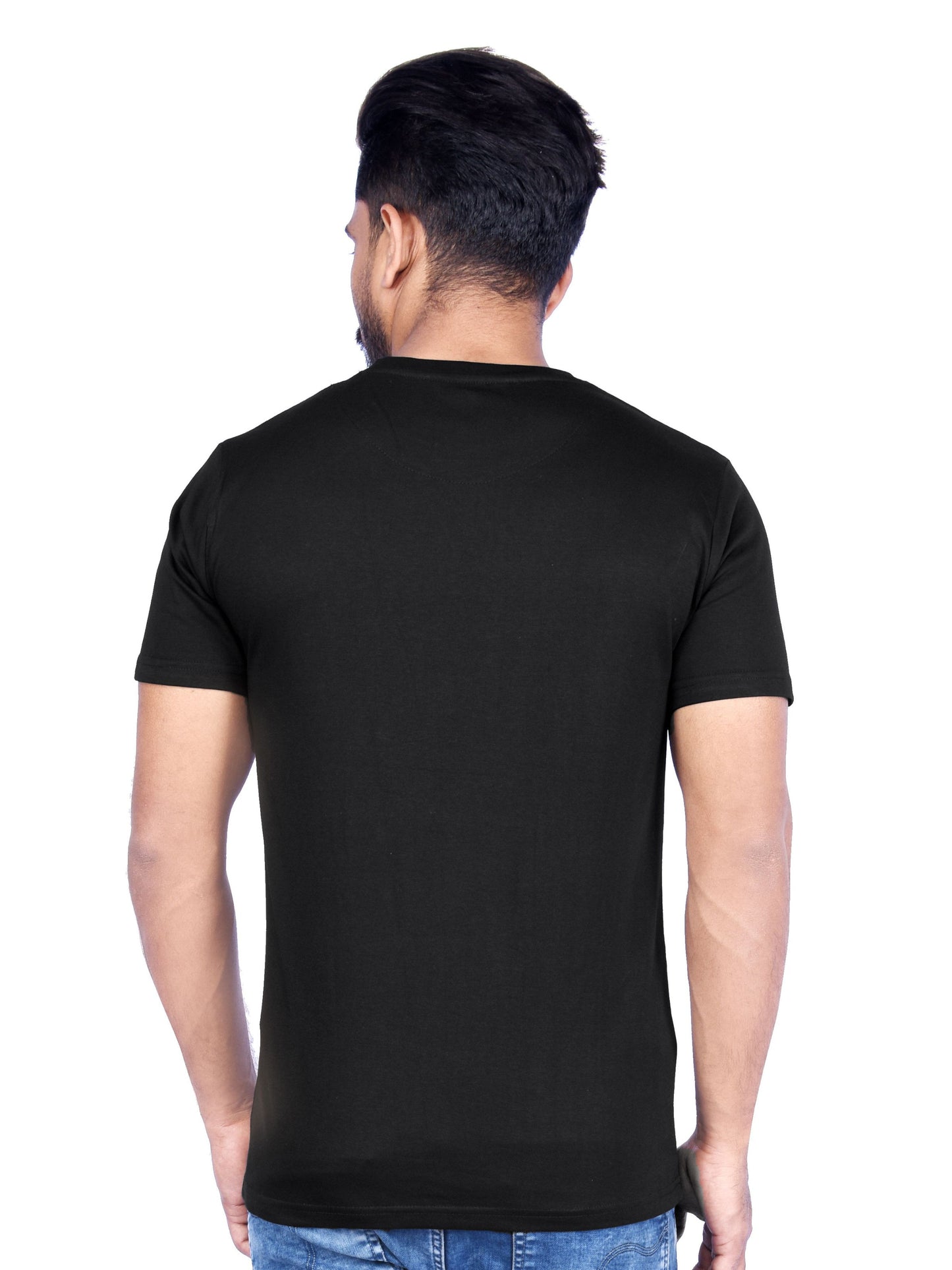 Zavrariq Men's Black Printed Cotton T-Shirt | Regular Fit Casual Round Neck Tee