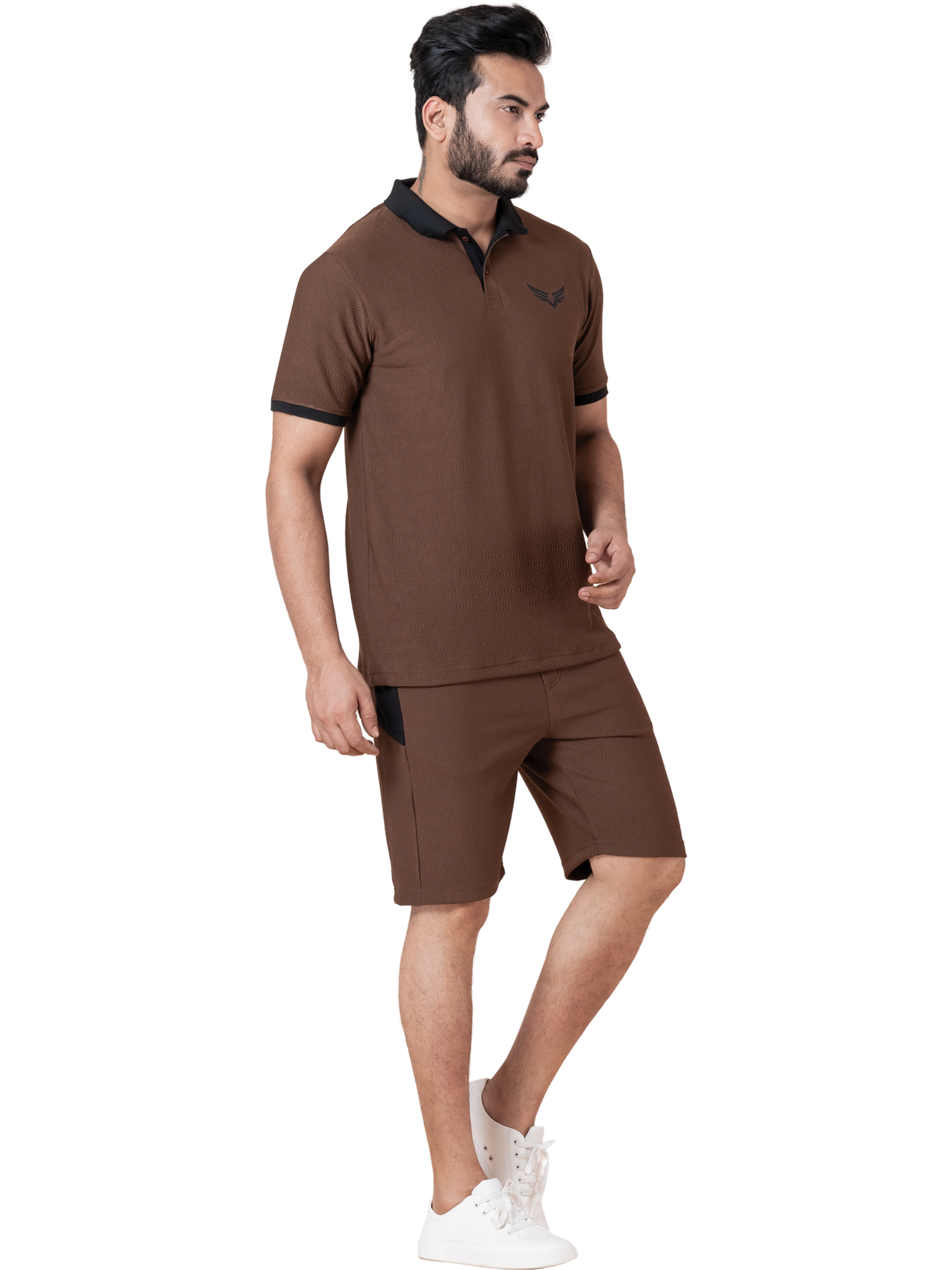 ZAVRARIQ Men's Premium Polo T-Shirt & Shorts Co-Ord Set – Polyester | Coffee Brown