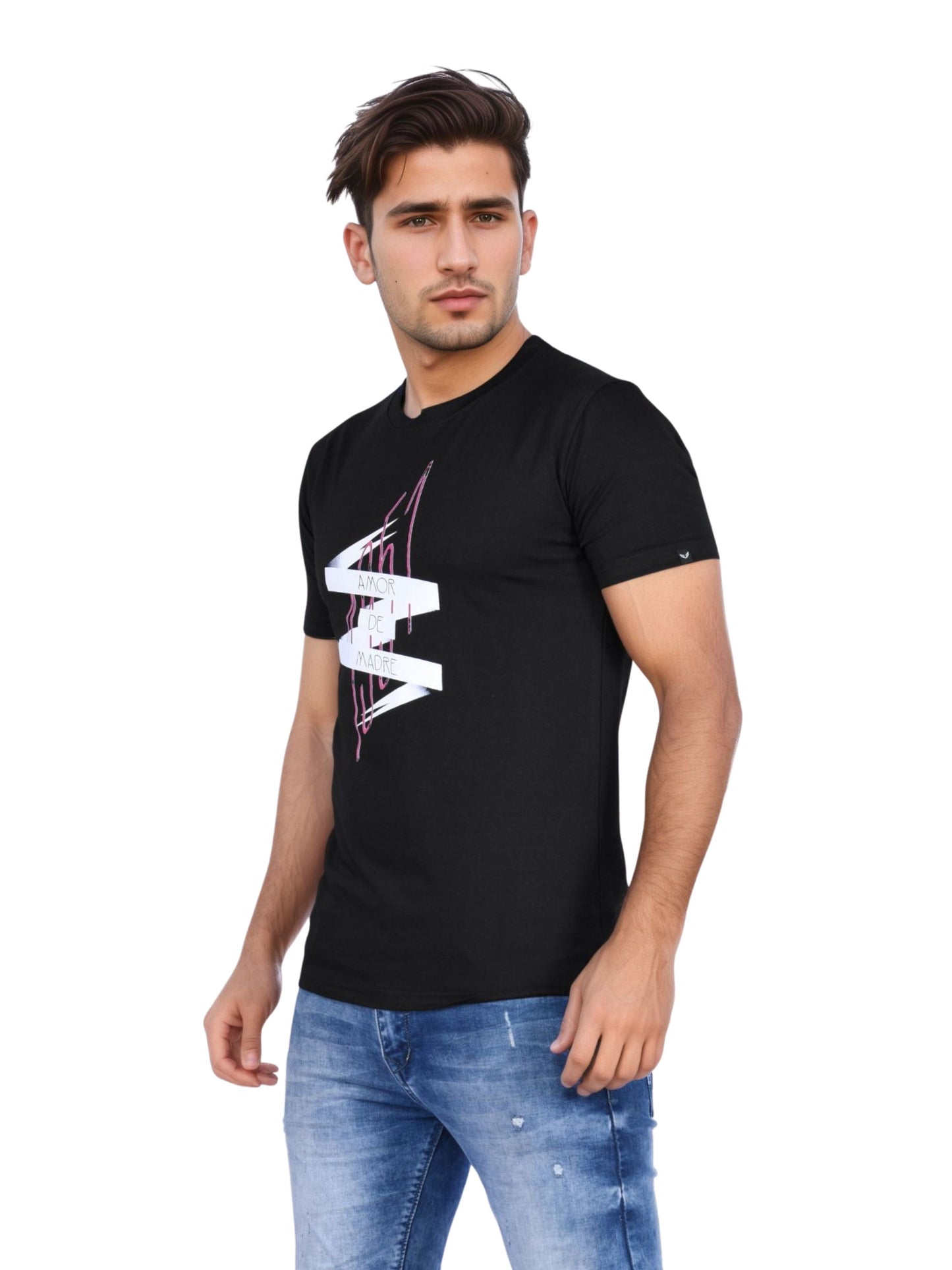 Zavrariq Men's Short Sleeve Printed Cotton T-Shirt | Regular Fit | Black
