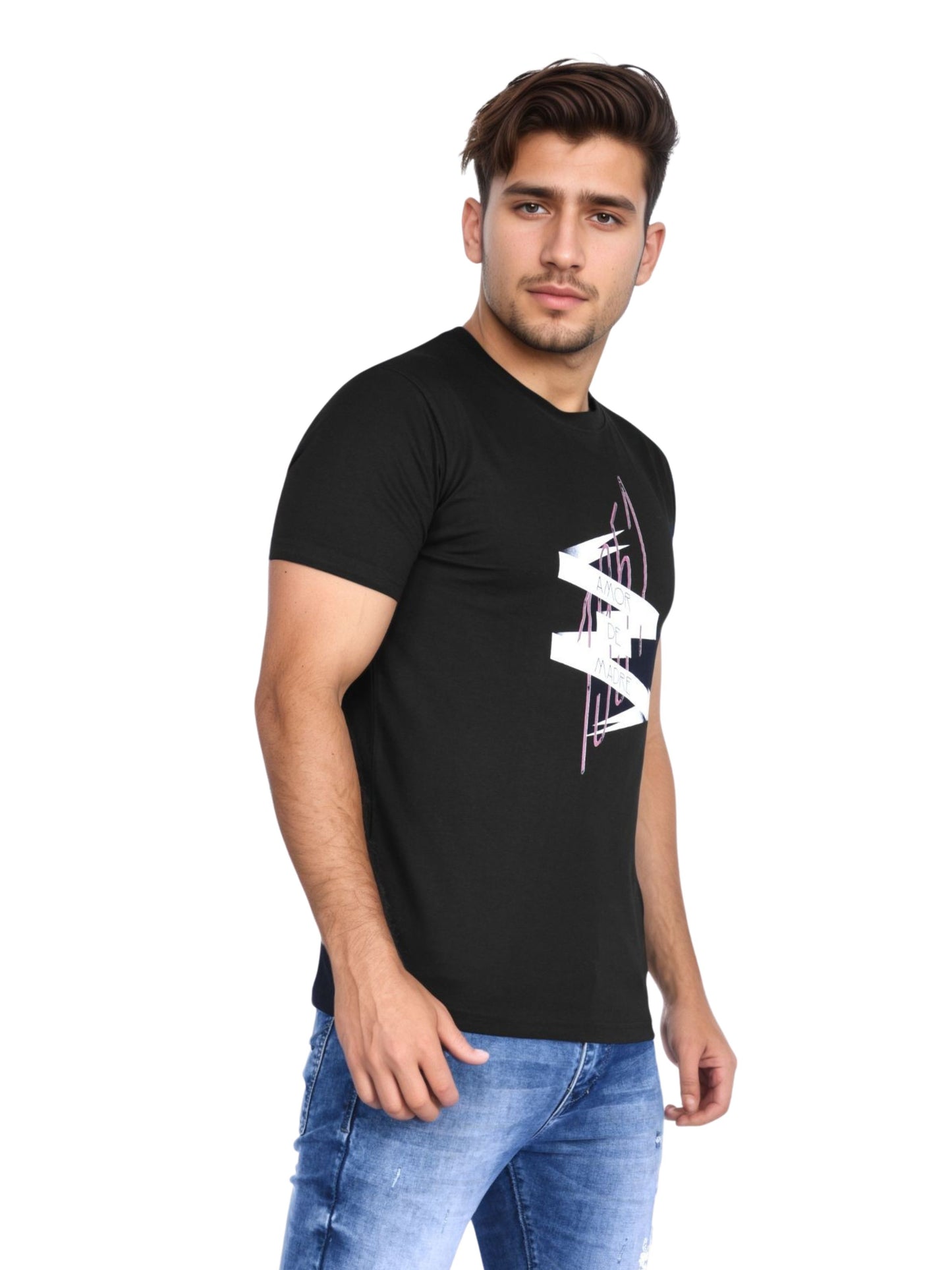 Zavrariq Men's Short Sleeve Printed Cotton T-Shirt | Regular Fit | Black