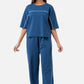 Zavrariq Women's Blue Round Neck Oversized Crop Top & Wide Leg Pants Co-ord Set