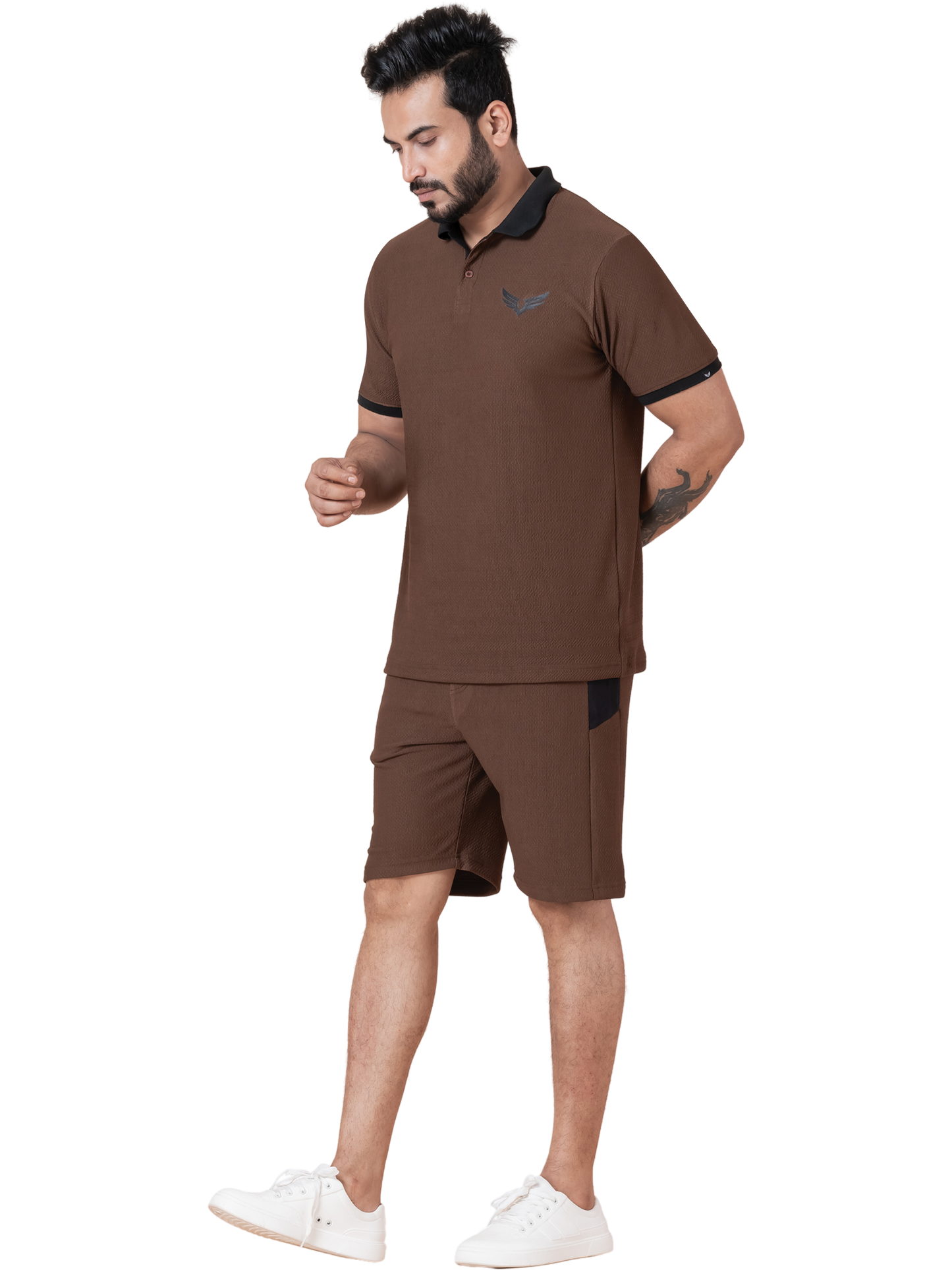 ZAVRARIQ Men's Premium Polo T-Shirt & Shorts Co-Ord Set – Polyester | Coffee Brown