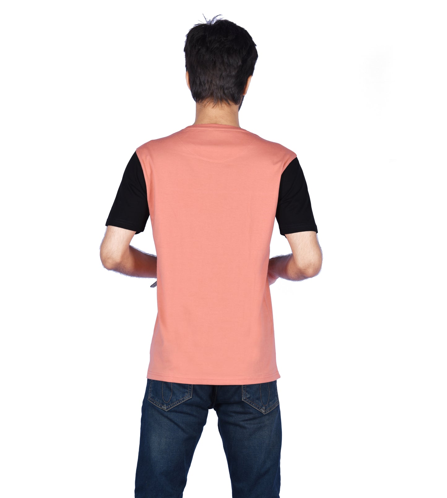 ZAVRARIQ Men's Color Block Cotton T-Shirt – Half Sleeve Round Neck | Peach & Black