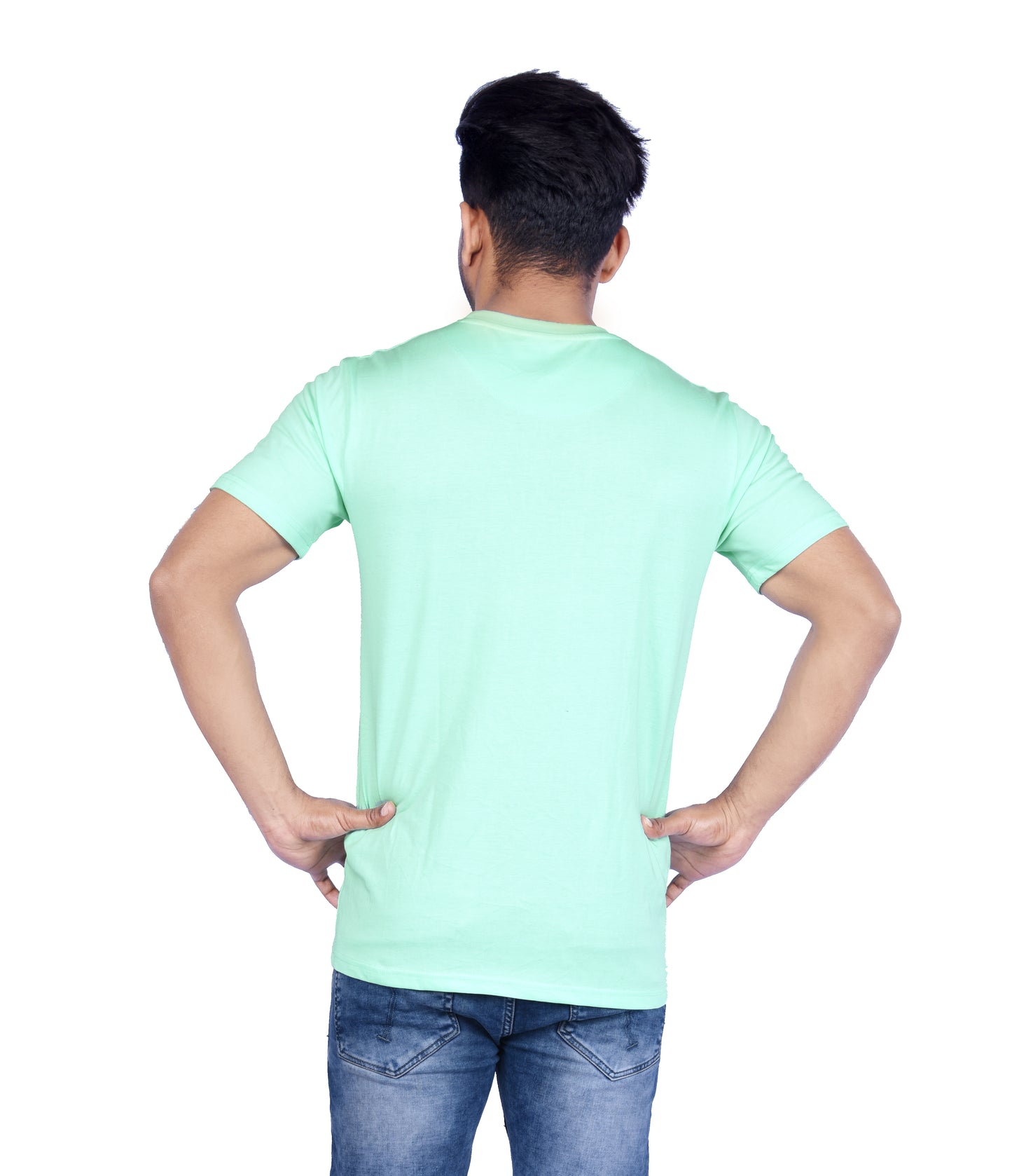 Zavrariq Men's Premium Cotton Round Neck Short Sleeve T-Shirt -C Green